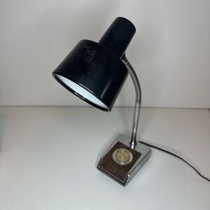 Vintage 1970s Mobilite Flexible Goose Neck Desk Dimmer Lamp Black, Faux Wood, Ch